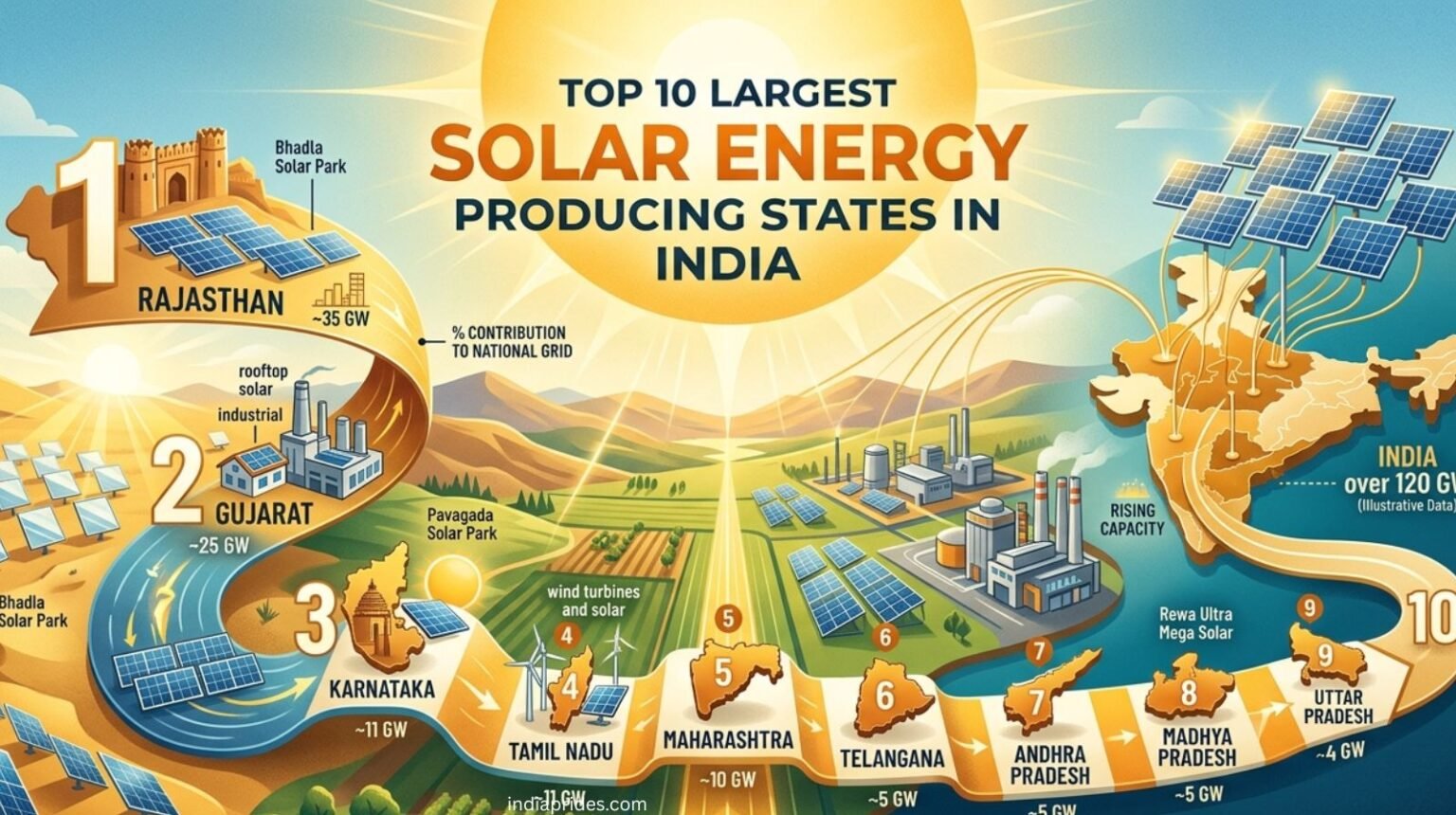 Top 10 Largest Solar Energy Producing States in India - India Prides